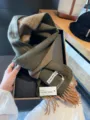 Double-sided two-tone wool scarf with fringes, premium winter warm neck wrap for women. - Dark Green Dotted