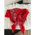 Κόκκινο μαντήλι bandana με σχέδιο paisley, πολυτελές βαμβακερό λινό φουλάρι για την άνοιξη. - Κόκκινο Paisley