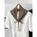 Korean style solid color beaded hollow-out knitted triangular scarf shawl accessory. - 5_Coffee Floral Net