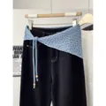 Korean style light blue beaded hollow knit triangular shawl, versatile decorative wrap. - 6_Blue Floral Net