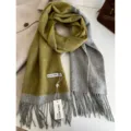 Two-tone wool scarf for women winter warm cozy fringe tassel stylish elegant fashion accessory design - 6_Green Plaid