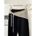 Korean style hollow knit triangle shawl with black jeans, stylish beaded tassel layer. - 7_Floral Net Beige