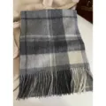 Grey plaid wool winter scarf with fringe, classic retro warm neck wrap for women and men. - Medium Grey Plaid