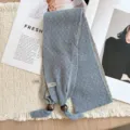 Japanese retro knitted neckerchief for autumn winter, stylish jacquard scarf with beads. - 12 Blue Small Checkered