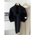 Black knitted shawl sweater winter autumn warmth stylish layered neck warmer cozy accessory - Black
