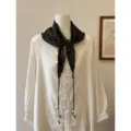 Vintage floral triangular scarf with bead tassels and white blouse, fashion women accessory. - 11#Floral River Coffee