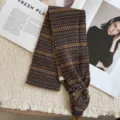 Retro autumn winter knit small scarf jacquard pattern neck accessory for women stylish versatile - 15_Orange Fair Isle