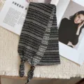 Japanese retro autumn winter niche design knitted small scarf with wooden bead pendants. - 17_Black Fair Isle
