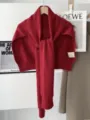 Korean style red knitted woolen shawl winter warm scarf versatile fashion cape for women - Wine Red