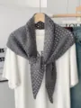 Grey knitted hollow-out triangle scarf women minimalist solid color stylish shawl sunscreen - Gray