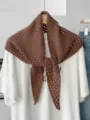 Brown knit hollow-out triangular scarf women's stylish versatile daily sunscreen shawl - Coffee