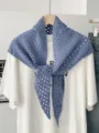 Blue knitted hollow-out triangular scarf stylish solid color sun protection shawl for women - Blue