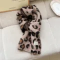Koreatische stijl herfst winter luipaardprint gebreide sjaal vrouwen warme wol mix mode retro - Khaki - luipaardprint