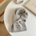 Grey wool blend women winter scarf with cute pony embroidery, thick warm cozy neck wrap. - Light Grey