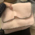 Gezellige roze kunstkasjmier wintersjaal met grijze stiksels, zachte warme nekverwarmer voor vrouwen. - Roze