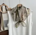 Vintage bloemen bedrukte vierkante sjaal tencel katoen lichtgewicht dames nek sjaaltje - SKU-02
