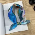 Retro pastoral style floral small square scarf, cotton thin neck scarf and hair wrap accessory. - Picture #5