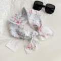 Chic floral printed square silk scarf for women, elegant neckerchief and hair band accessory. - White Floral Leaves / White