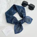 Blue paisley print square scarf 70x70cm, versatile silk-feel hair scarf and neck wrap for women. - Paisley Print / Blue