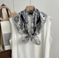 Retro printed square scarf, lightweight thin neck scarf, versatile spring and summer accessory. - SKU-08