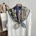 Vintage floral print Tencel cotton square scarf, lightweight and elegant for spring. - SKU-10
