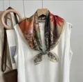 Retro printed square scarf for women, lightweight vintage neckerchief for spring and summer. - SKU-12