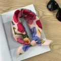 Chic floral print square scarf, lightweight cotton neck accessory for summer styling. - Picture #14
