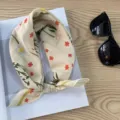Floral print cotton square scarf detail, vintage pastoral style neckerchief for summer wear. - Picture #19