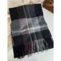 Classic retro plaid winter scarf with fringe, warm wool feel neck wrap for men and women. - Black Coffee Cream
