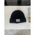 Black knitted beanie hat, thick warm winter wool cap for women, stylish fleece cap. - Black