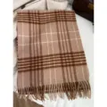 Classic plaid winter scarf with fringe, soft warm woolen shawl for men and women unisex. - Brown Camel Beige Plaid