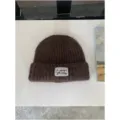 Korean style autumn winter fuzzy thick warm knit beanie hat brown cute casual streetwear - Coffee