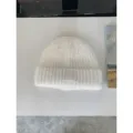 Korean style thick warm knitted beanie hat for women, soft fuzzy wool winter cap, white cozy hat. - White