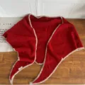 Red knit triangle scarf with contrast beige edge, stylish winter neck warmer shawl for women. - Red