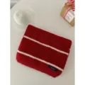 Red knitted scarf with white stripes detail, cozy winter accessory for cold weather, soft and warm. - 4# Red & White Wide Stripes