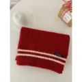 Roter Strick Winterschal mit weissen Streifen dick warm kuschelig Mode stilvoll Halstuch - 6# Gerade Streifen
