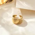 Trendy wide open ring in gold stainless steel with striped texture for daily fashion wear - Gold Horizontal Stripes
