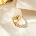 Gold Open Ring Starfish Coral Design Adjustable Titanium Steel Fashion Jewelry Main Image - Starfish Style / Gold