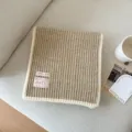 Korean winter warm wool blend knitted scarf in khaki and white, cozy couple neck warmer. - Khaki