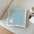 Sweet Korean style color-block knit scarf for women, soft wool blend winter warm neck wrap. - Light Sky Blue
