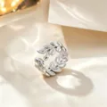 Anillo abierto de hoja en acero de titanio ajustable, joyería minimalista para mujer. - Estilo Trigo / Plateado