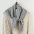 Grey knit triangular scarf detail view, elegant textured wool blend shawl for cold weather. - 3 Light Grey Triangle Scarf