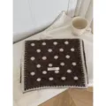 Brown polka dot knitted winter scarf, stylish soft wool blend warm clothing variant. - Mocha