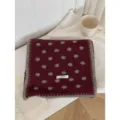 Cozy wool-blend polka dot scarf with stitched edges, stylish warm winter accessory for women. - Dark Red