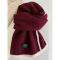 Gezellige wollenmix gebreide sjaal met contrasterende randen voor dames herfst winter. - Rood