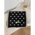 Black and white polka dot knit scarf, cozy winter wool blend neck warmer accessory. - Charcoal Grey