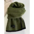 Green knit winter scarf for women, cozy woolen neck warmer with contrast black edge trim. - Army Green
