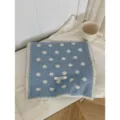 Autumn winter wool knit blue polka dot scarf with white locked edge, cozy ins style fashion accessory. - Sky Blue