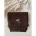 Japanese style solid color wool winter scarf for women with chic embroidered letters and cozy look. - Coffee