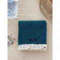 Korean style solid color sweet knitted scarf with white lace trim autumn winter warm scarf - Peacock Blue